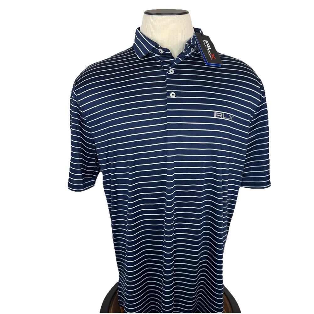 RLX Ralph Lauren Airflow Featherweight Golf Polo Shirt XXL Blue Striped NEW $98